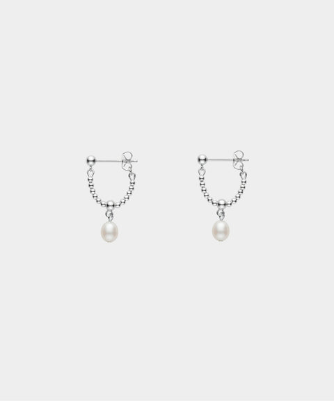 Freshwater Pearl Hoop Earrings - Silver
