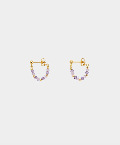 Purple Crystals Hoop Earrings - Gold