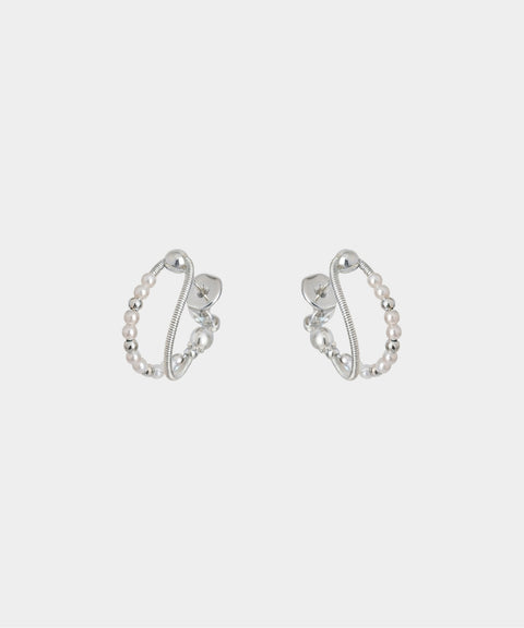 Pearl Dual Hoop Earrings - Silver