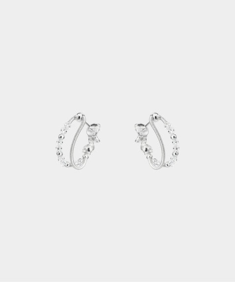 Crystal Dual Hoop Earrings - Silver
