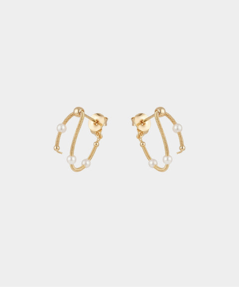 Pearl Layered Hoop Earrings - Gold