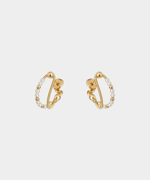 Pearl Dual Hoop Earrings - Gold