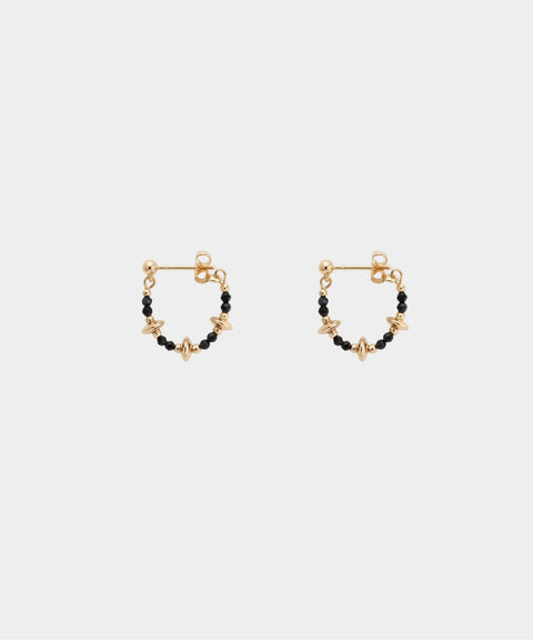 Orbital Obsidian Hoop Earrings - Gold