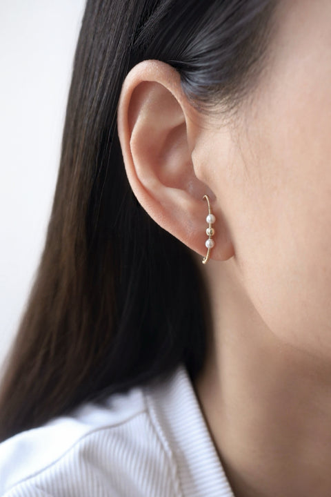 Golden Pearl Arc Wire Earring