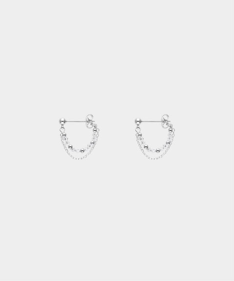 White Quartz Chain Hoop Earrings - Silver