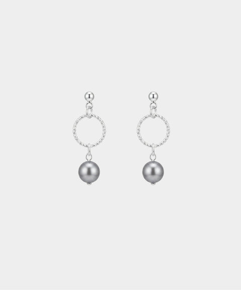 Grey Pearl Dangle Earrings - Silver