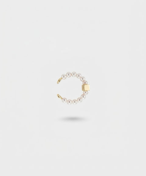 Golden Cube Pearl Ear Cuff
