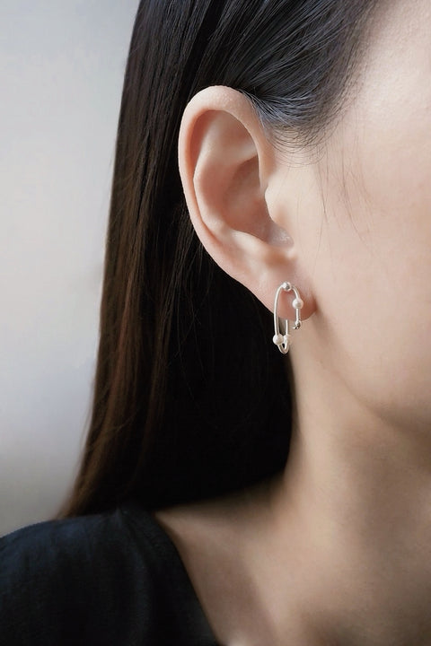 Pearl Layered Hoop Earrings - Silver