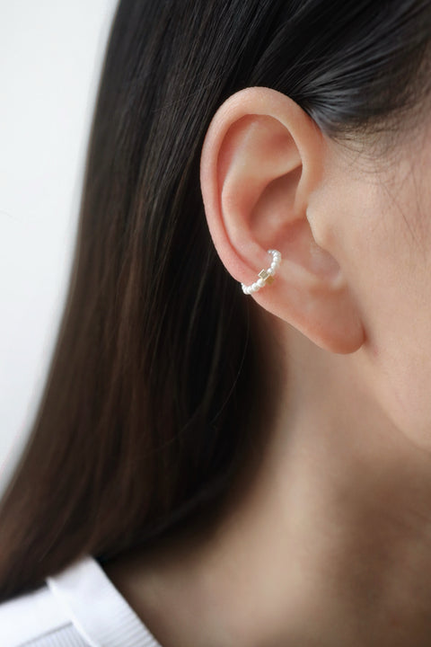 Golden Hexagon Pearl Ear Cuff