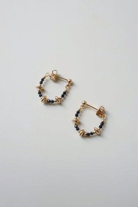 Orbital Obsidian Hoop Earrings - Gold