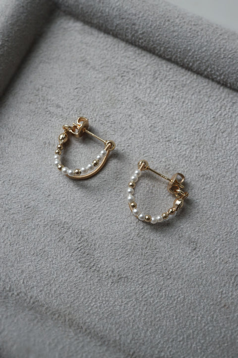 Pearl Dual Hoop Earrings - Gold