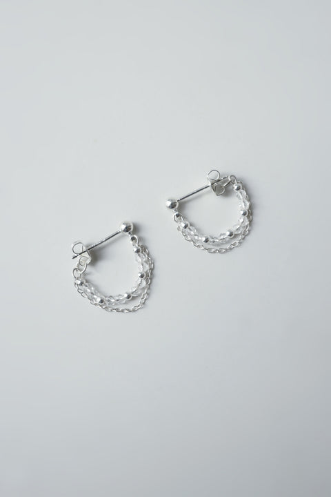 White Quartz Chain Hoop Earrings - Silver