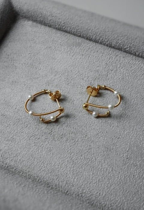 Pearl Layered Hoop Earrings - Gold