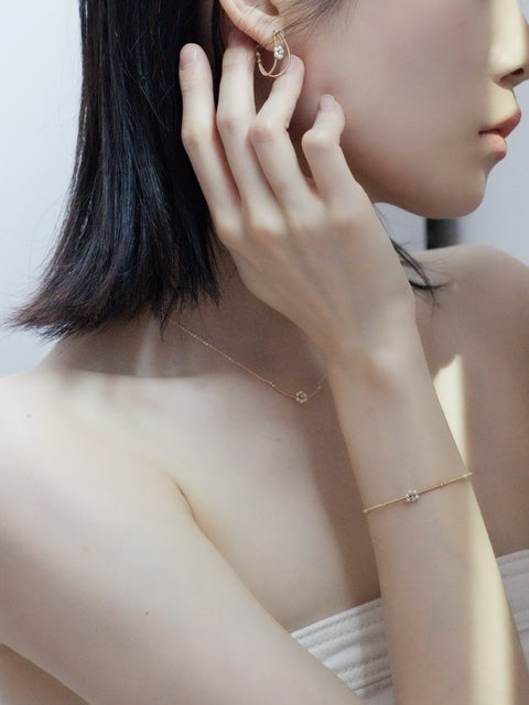 Pearl Daisy Dual Hoop Earrings