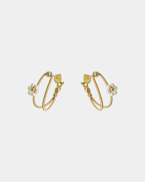 Pearl Daisy Dual Hoop Earrings