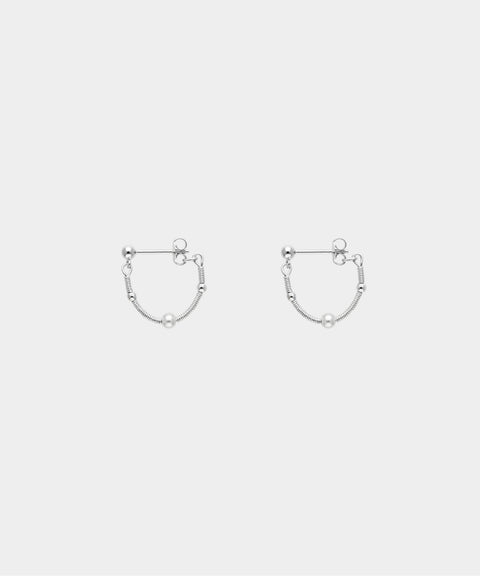 Pearl Hoop Earrings - Silver