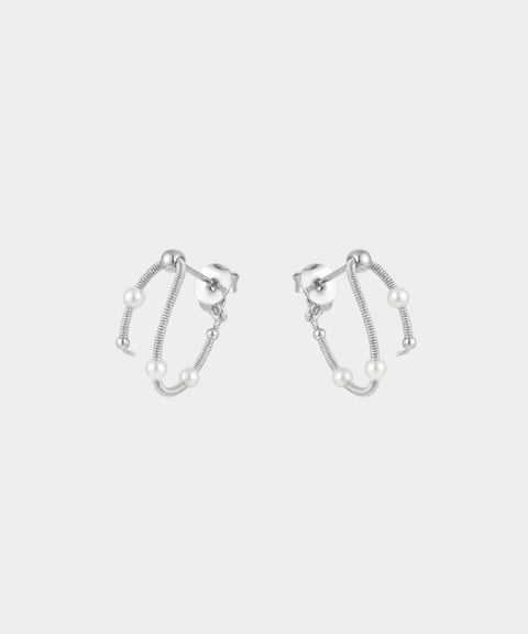 Pearl Layered Hoop Earrings - Silver