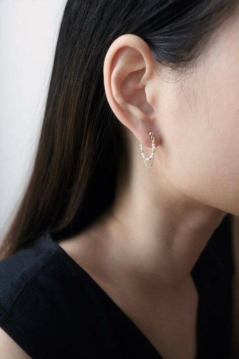 Pearl Chain Hoop Earrings - Gold