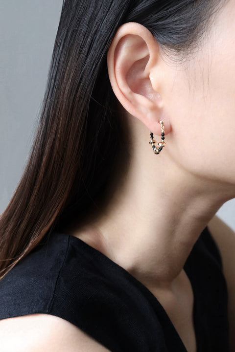 Orbital Obsidian Hoop Earrings - Gold