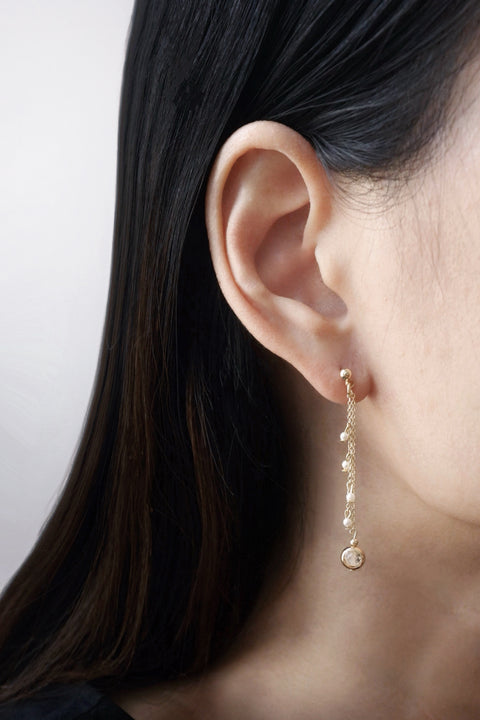 Pearl White Quartz Dangle Earrings - Gold