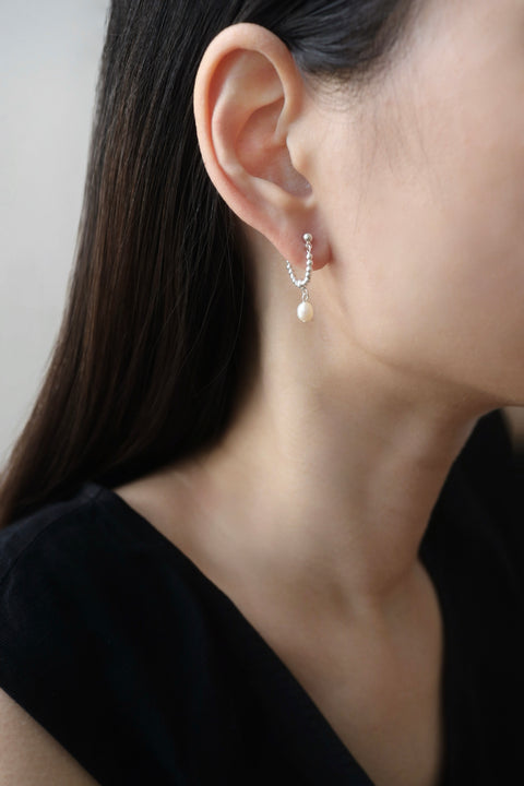 Freshwater Pearl Hoop Earrings - Silver