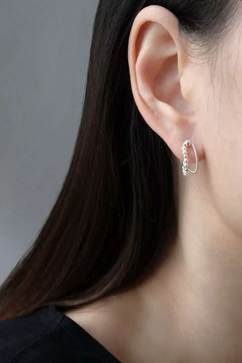 Pearl Dual Hoop Earrings - Silver