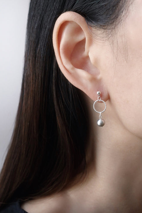 Grey Pearl Dangle Earrings - Silver