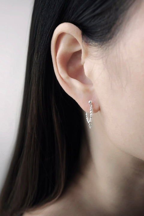 Pearl Chain Hoop Earrings - Silver