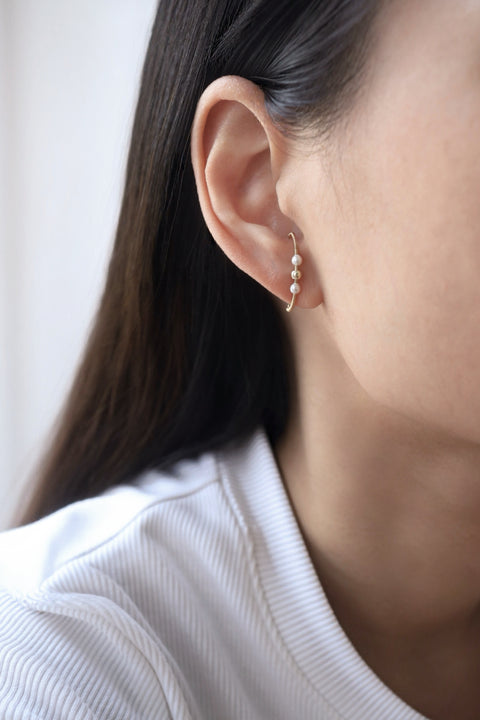 Golden Pearl Arc Wire Earring