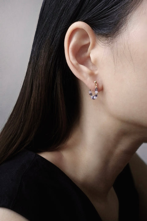 Purple Crystals Hoop Earrings - Gold