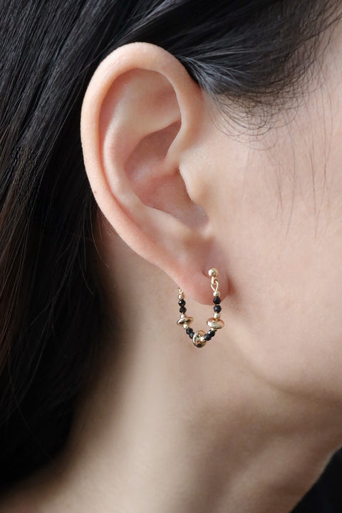 Orbital Obsidian Hoop Earrings - Gold