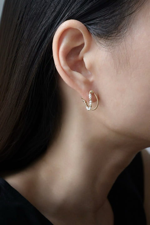 Pearl Dual Hoop Earrings - Gold