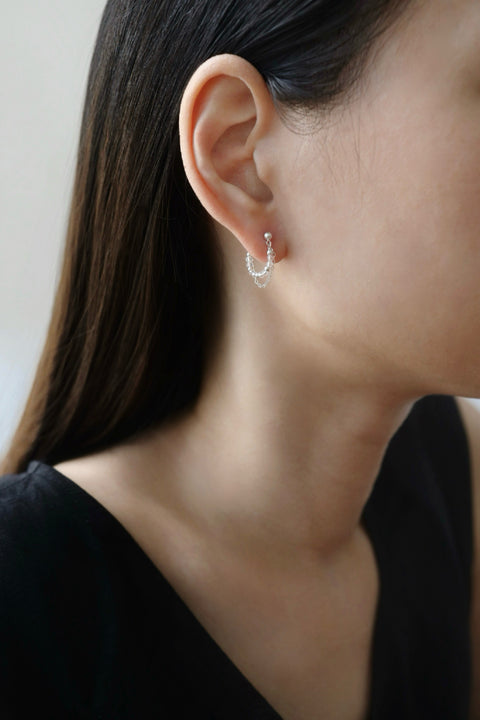 White Quartz Chain Hoop Earrings - Silver