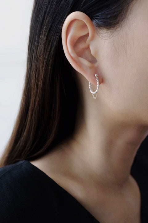 Pearl Chain Hoop Earrings - Silver