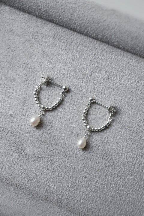 Freshwater Pearl Hoop Earrings - Silver