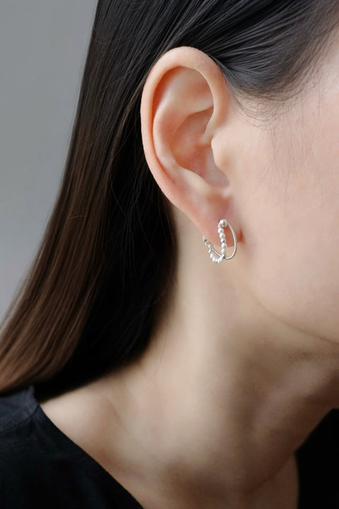 Pearl Dual Hoop Earrings - Silver