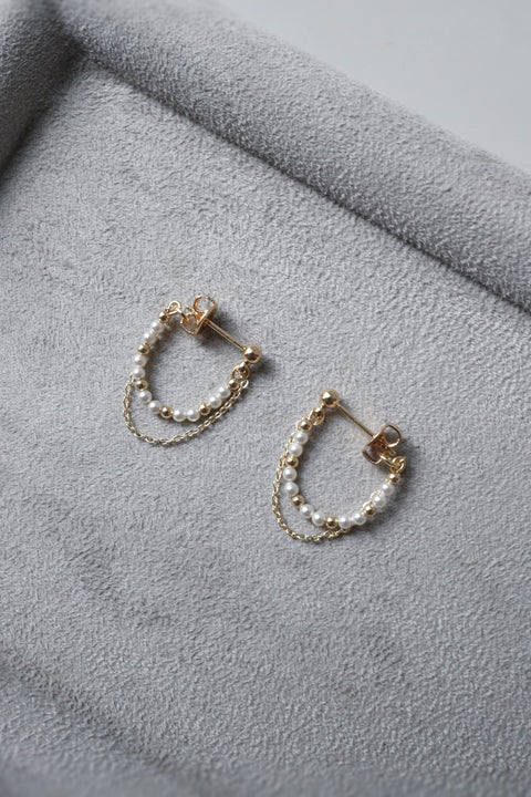 Pearl Chain Hoop Earrings - Gold