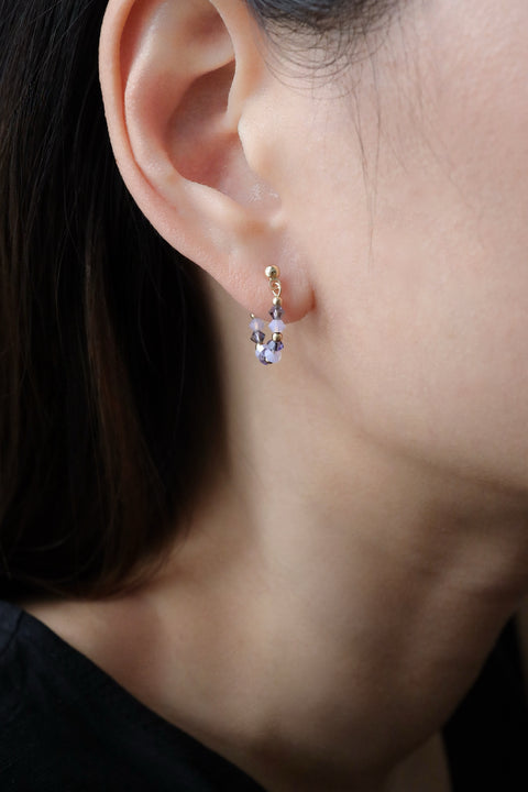 Purple Crystals Hoop Earrings - Gold