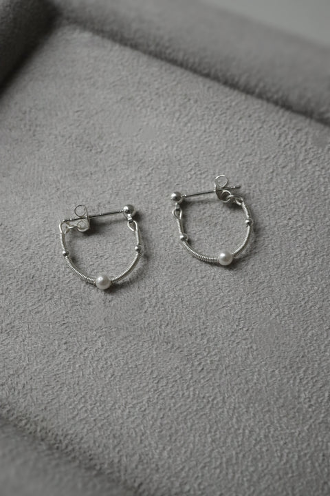 Pearl Hoop Earrings - Silver