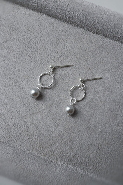 Grey Pearl Dangle Earrings - Silver