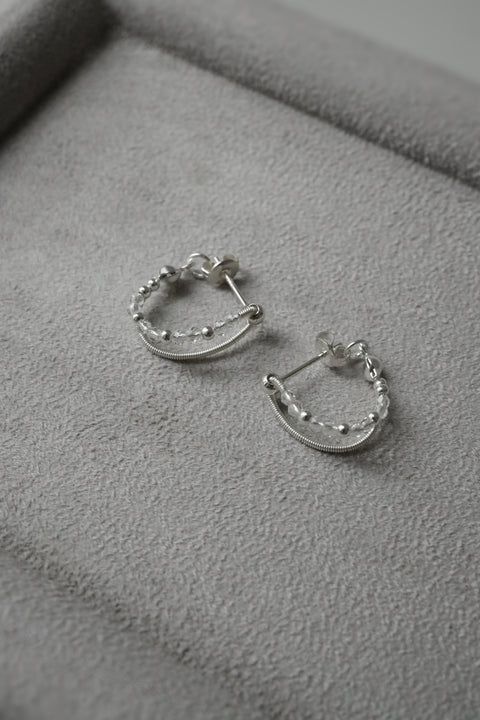 Crystal Dual Hoop Earrings - Silver