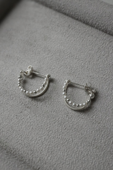 Pearl Dual Hoop Earrings - Silver