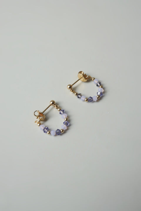 Purple Crystals Hoop Earrings - Gold