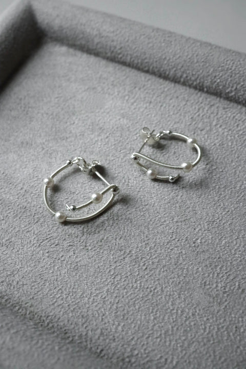 Pearl Layered Hoop Earrings - Silver