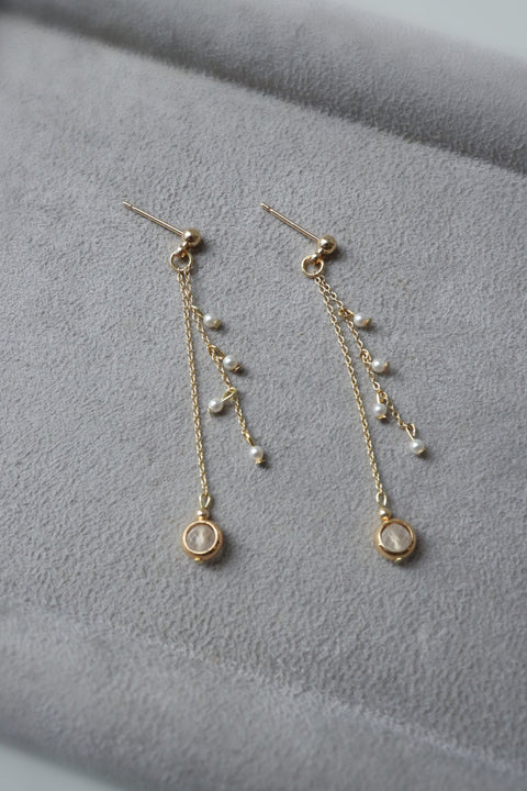 Pearl White Quartz Dangle Earrings - Gold